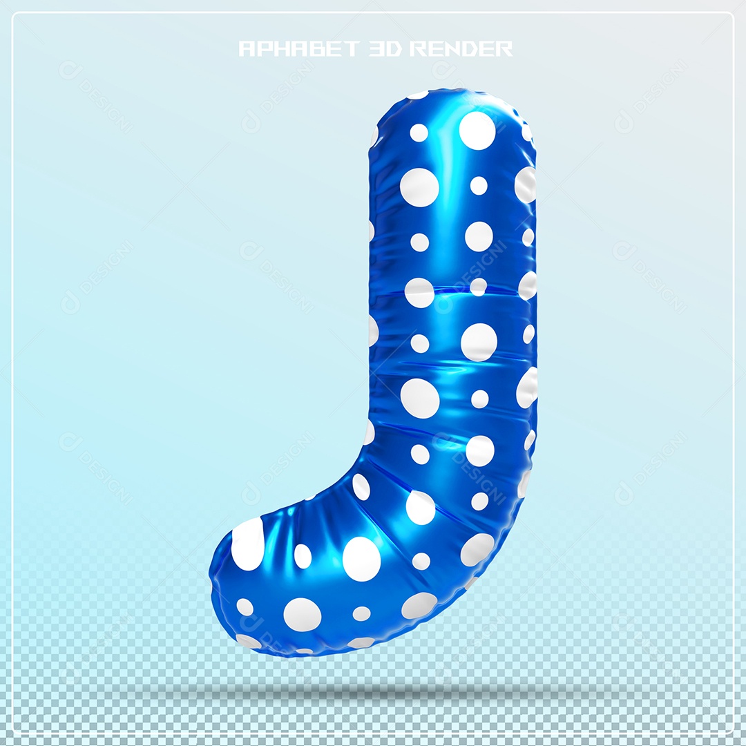 Letra 3D J Balão Azul Para Composição PSD