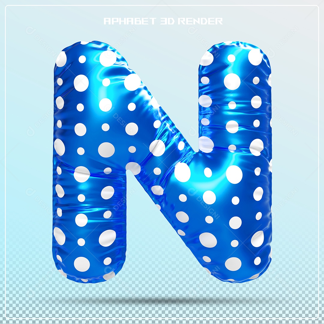Letra 3D N Balão Azul Para Composição PSD