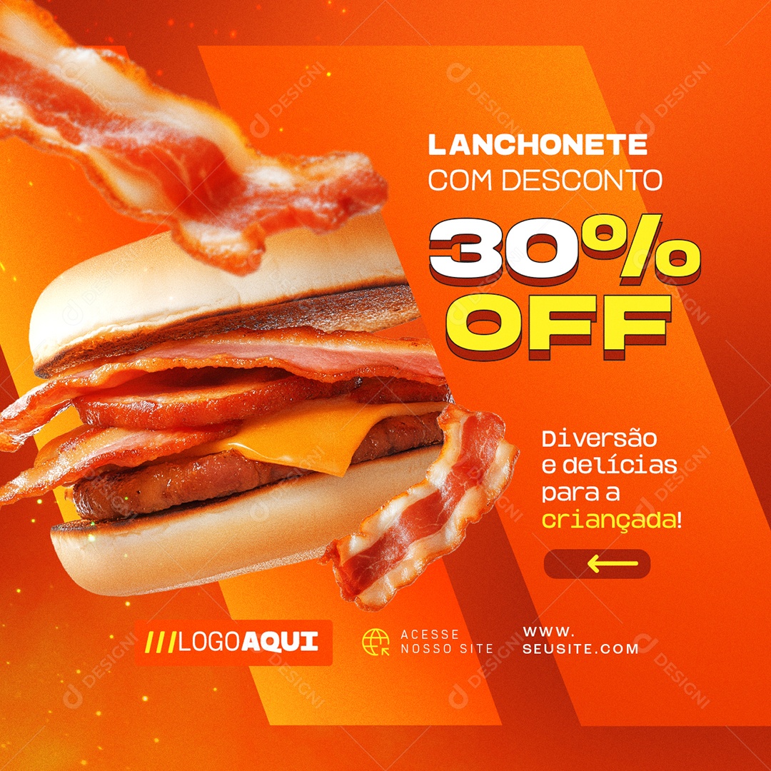 Lanchonete com Desconto 30% Off Social Media PSD Editável