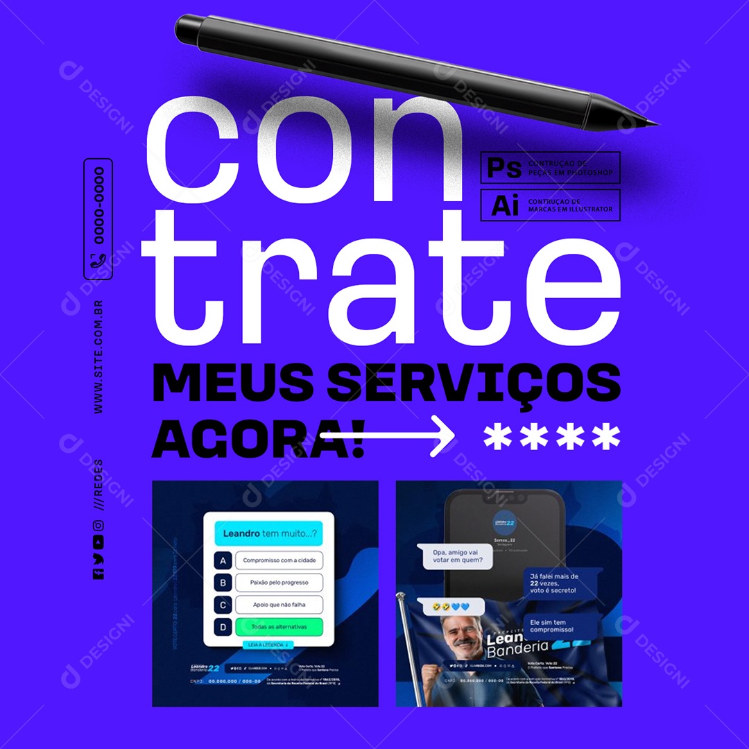Designer Contrate Meus Serviços Agora Social Media PSD Editável