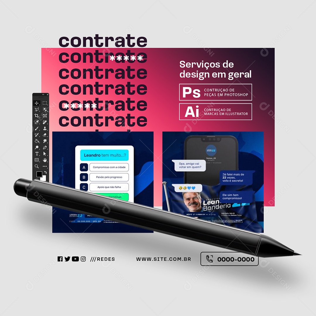 Designer Contrate Serviços de Design em Geral Social Media PSD Editável