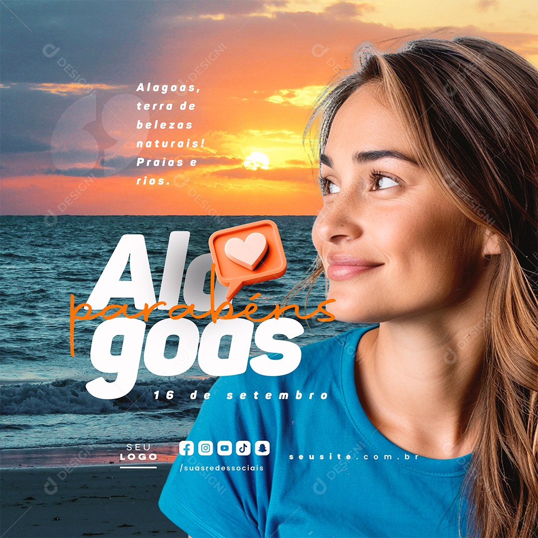 Parabéns Alagoas 16 de Setembro Aniversário Social Media PSD Editável