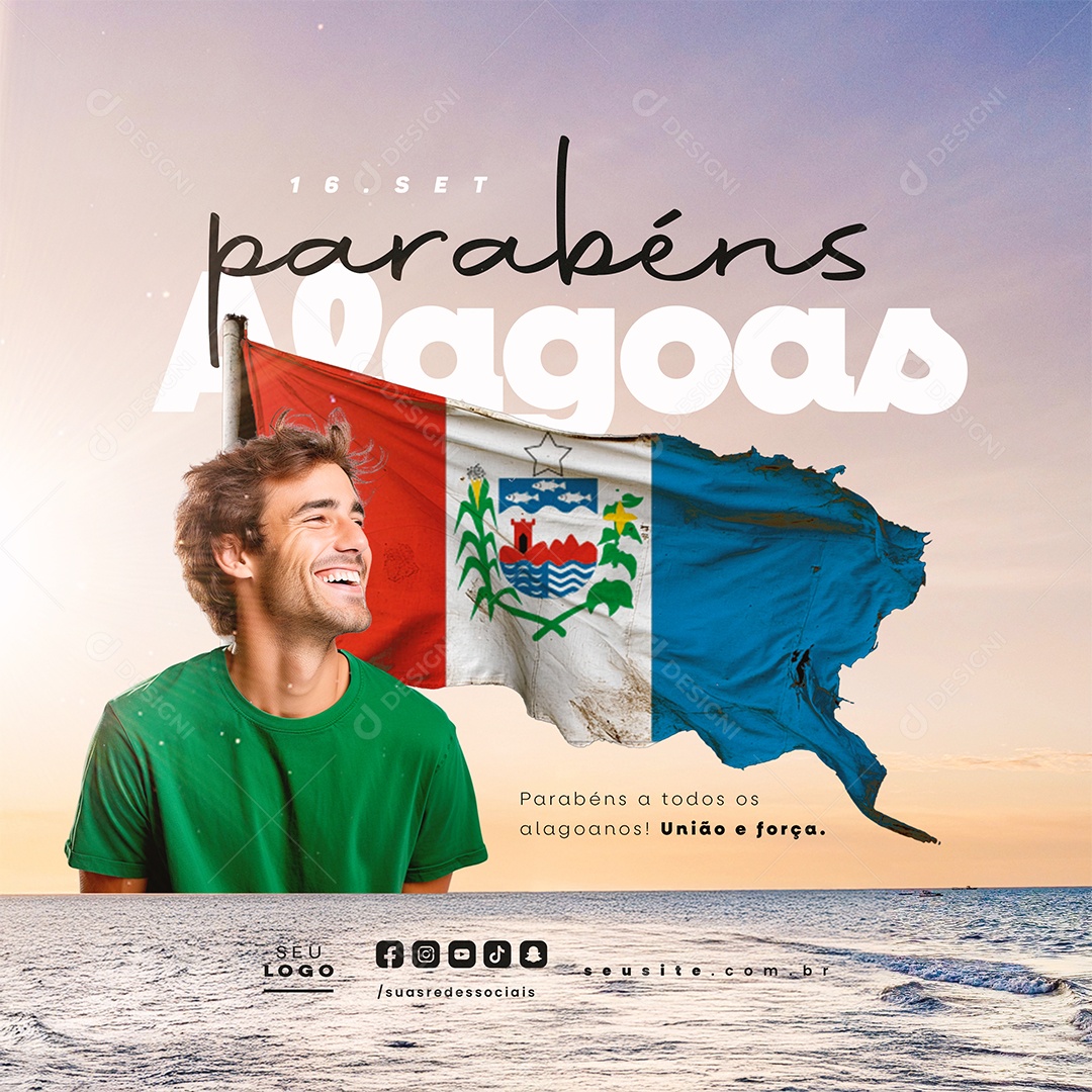 Aniversario de Alagoas 16 de Setembro Parabéns Social Media PSD Editável
