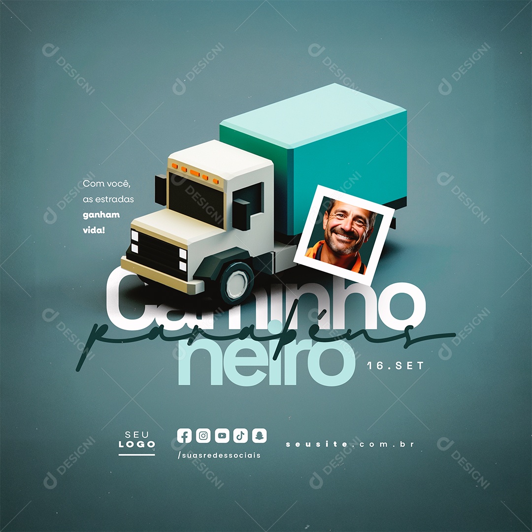 Dia do Caminhoneiro 16  de Setembro Parabéns Social Media PSD Editável