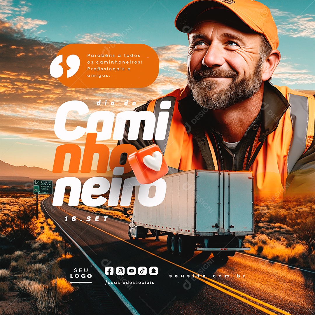 Dia do Caminhoneiro 16  de Setembro Social Media PSD Editável