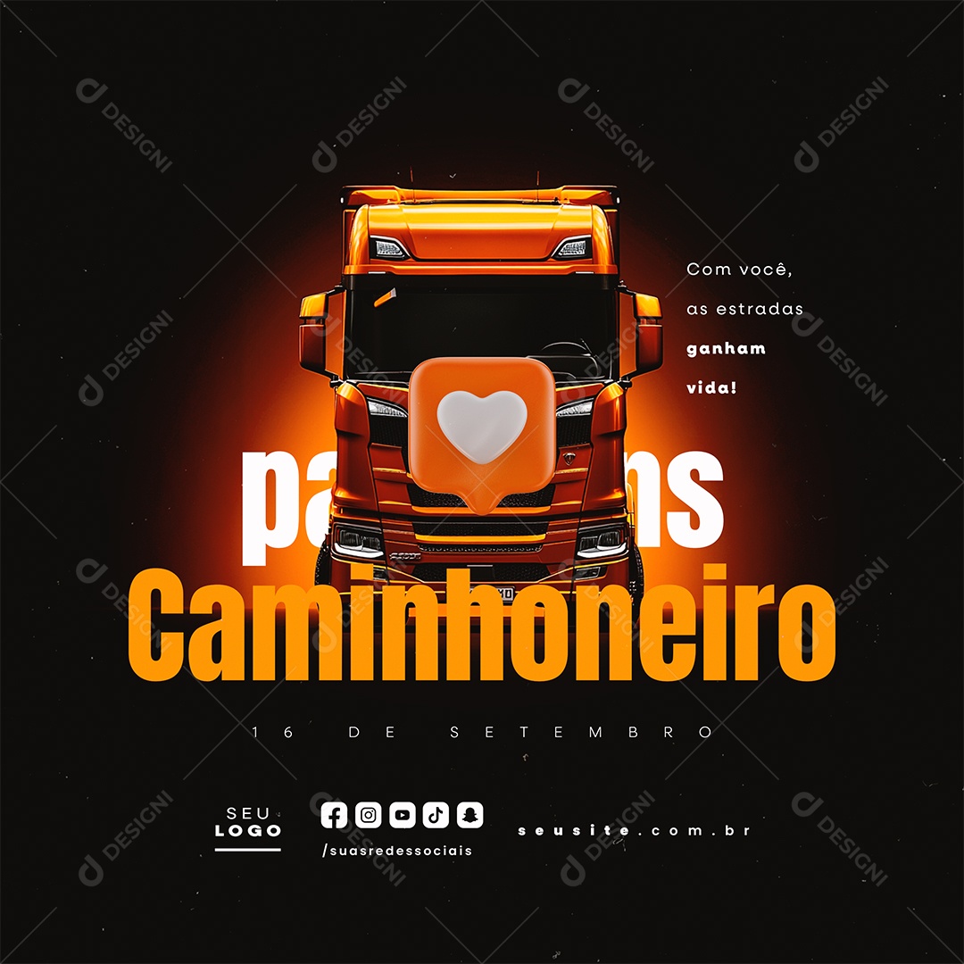 Dia do Caminhoneiro 16  de Setembro Parabéns Social Media PSD Editável