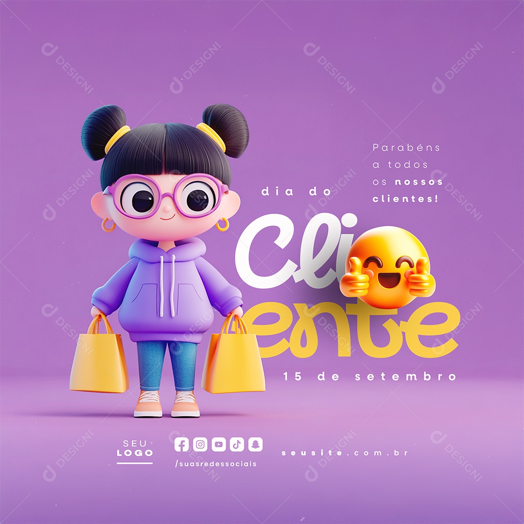 Dia do Cliente 15 de Setembro Parabéns a Todos os Nossos Clientes Social Media PSD Editável