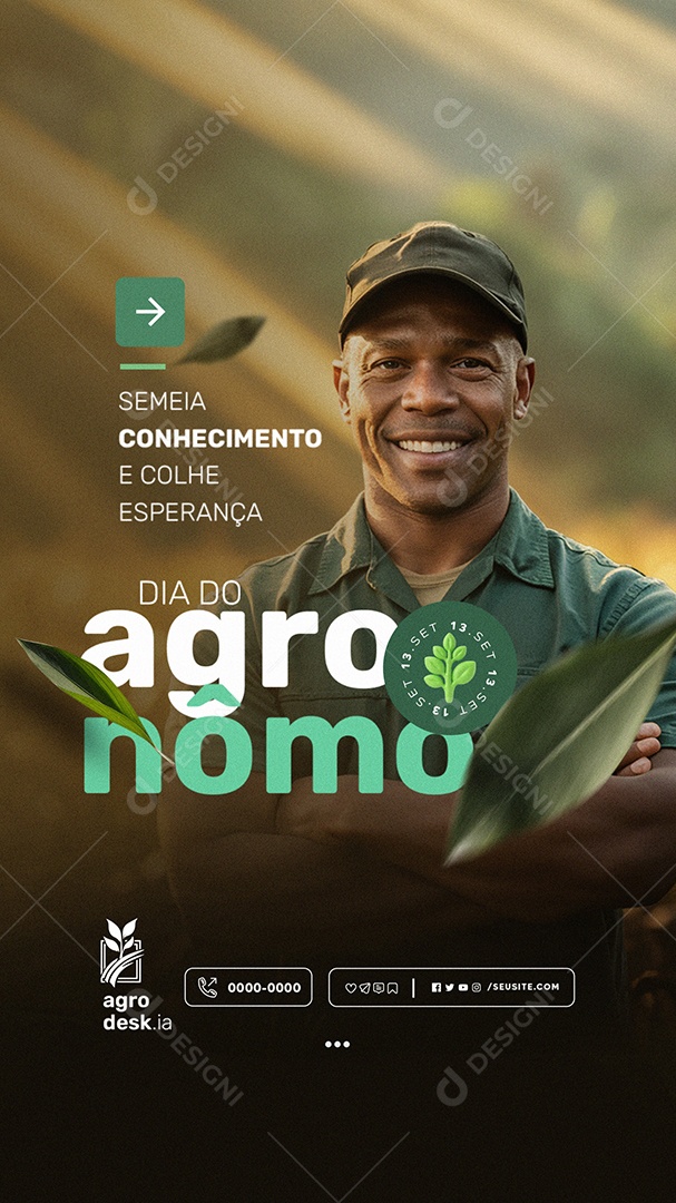 Story Dia do Agrônomo 13 de Setembro Semeia Conhecimento e Colhe Esperança Social Media PSD Editável