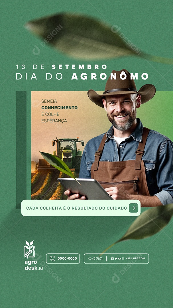 Story Dia do Agrônomo 13 de Setembro Semeia Conhecimento e Colhe Esperança Social Media PSD Editável