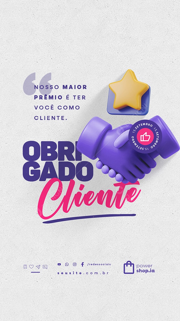 Story Dia do Cliente 15 de Setembro Obrigado Social Media PSD Editável