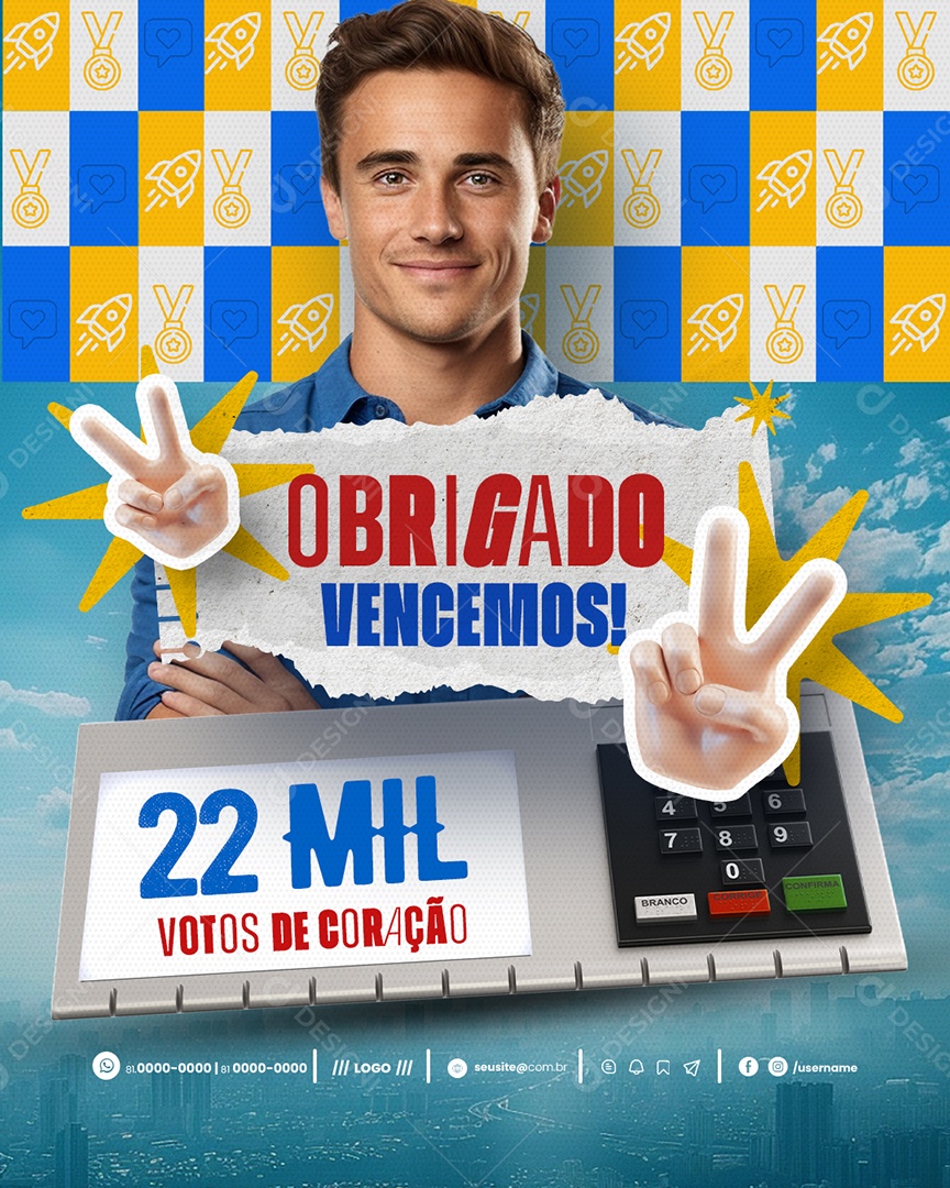 Política Obrigado Vencemos Social Media PSD Editável