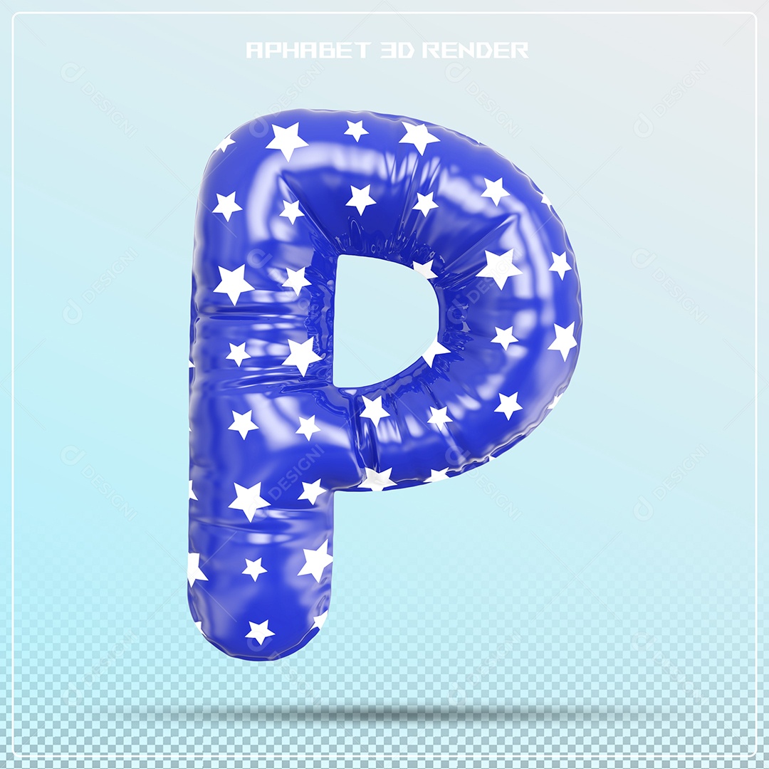 Letra 3D P  Balão Azul Para Composição PSD