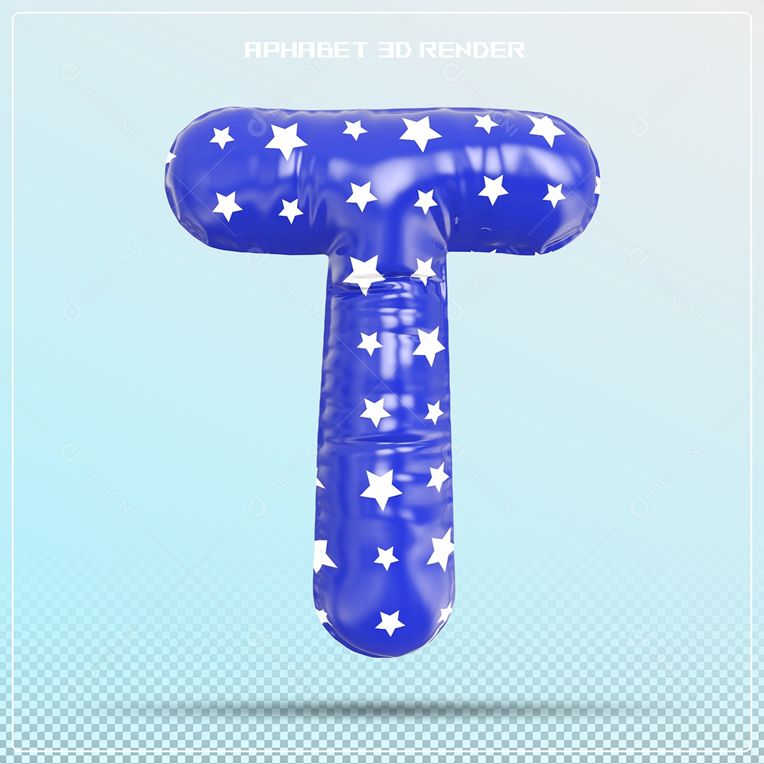 Letra 3D T Balão Azul Para Composição PSD