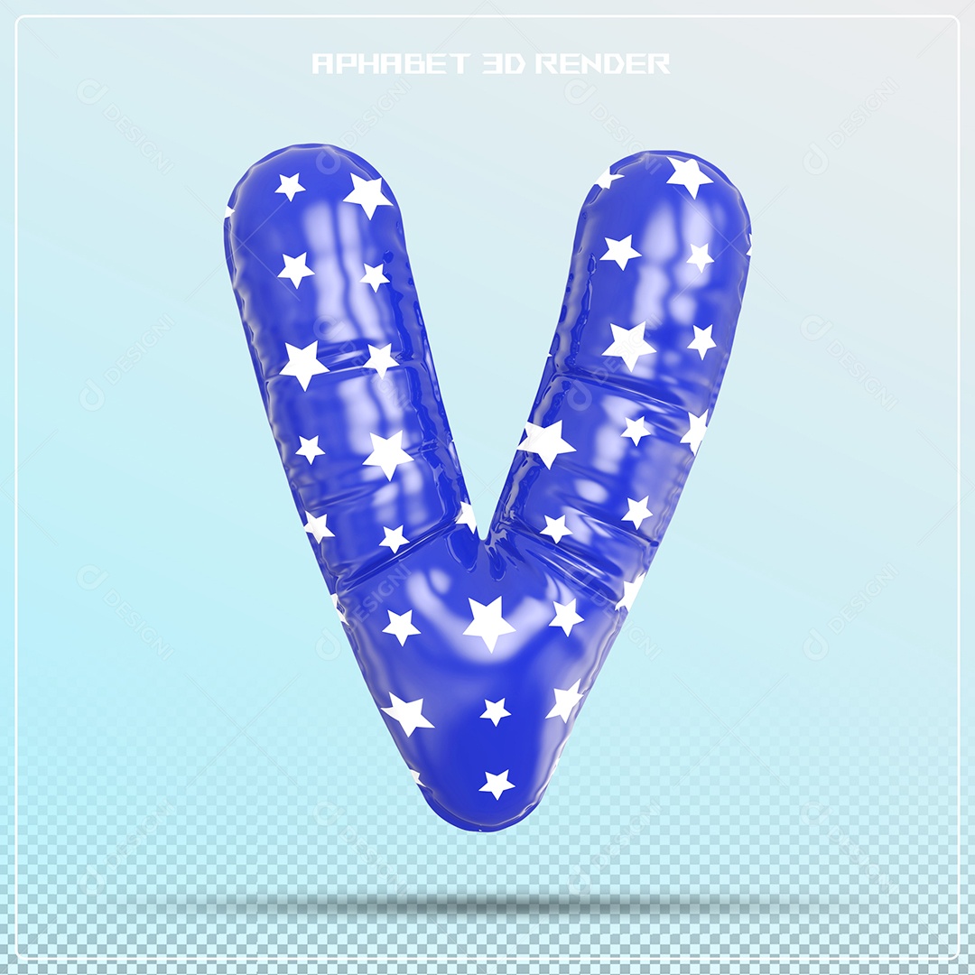 Letra 3D V Balão Azul Para Composição PSD
