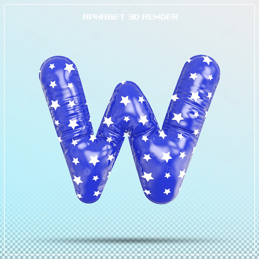 Letra 3D W  Balão Azul Para Composição PSD