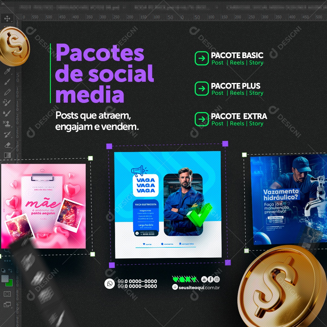 Designer Gráfico Pacotes Basic Plus Extra Social Media PSD Editável