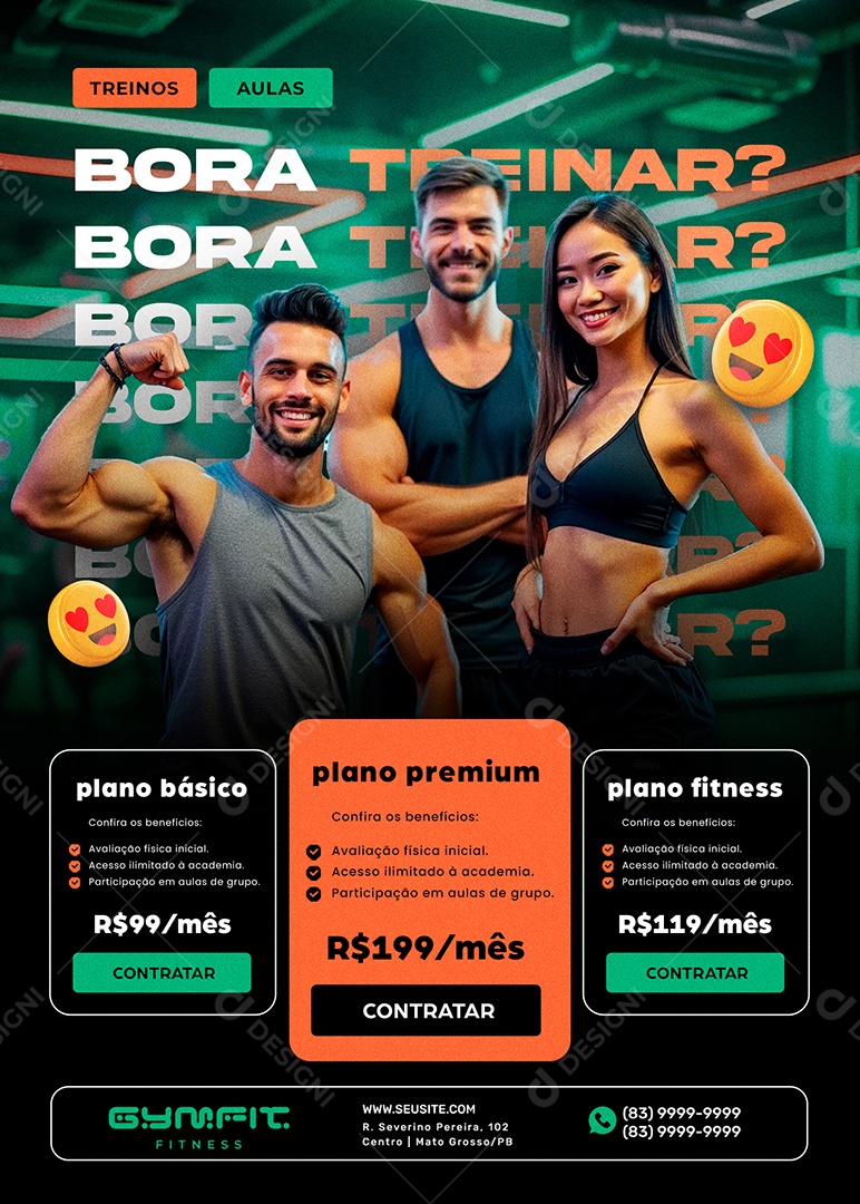 Flyer Academia Bora Treinar Social Media PSD Editável