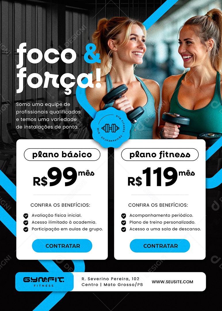 Flyer Academia Foco e Força Social Media PSD Editável