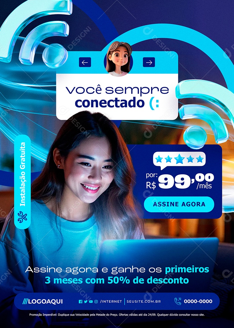 Flyer Provedor de Internet Você Sempre Conectado Social Media PSD Editável