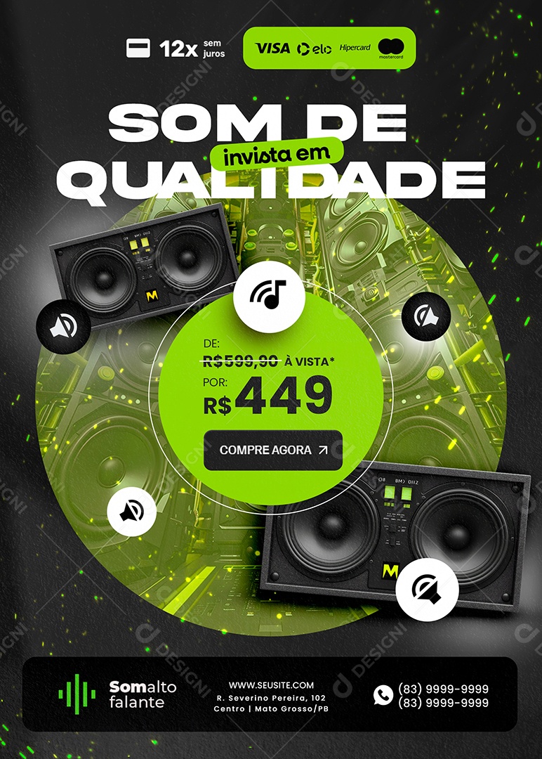 Flyer Som Automotivo Som de Qualidade Social Media PSD Editável