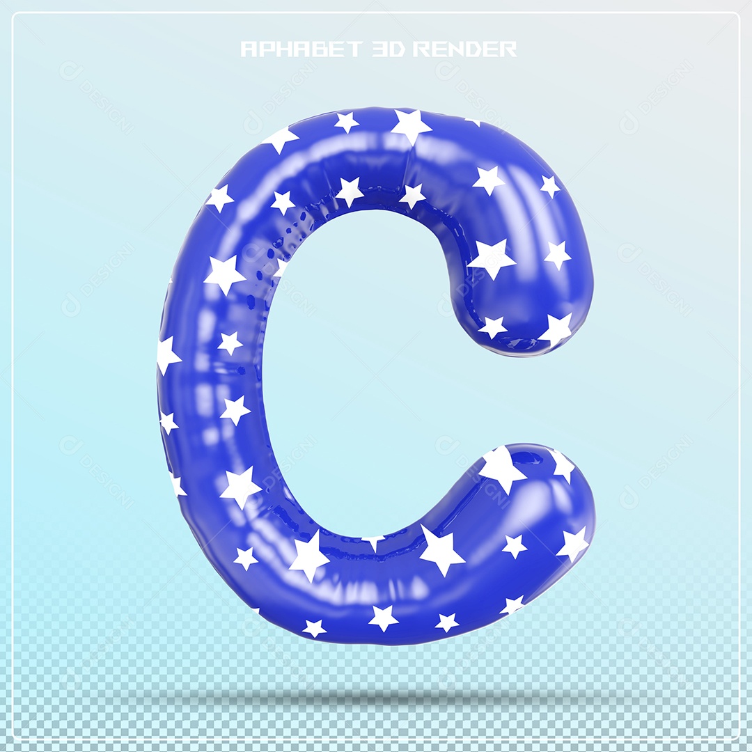 Letra 3D C  Balão Azul Para Composição PSD