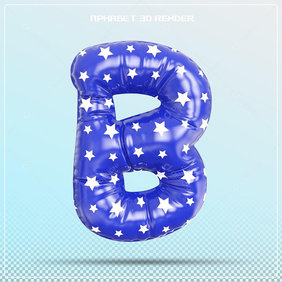 Letra 3D B  Balão Azul Para Composição PSD