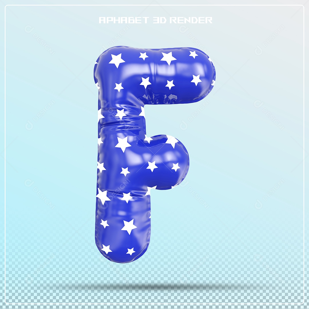 Letra 3D F  Balão Azul Para Composição PSD