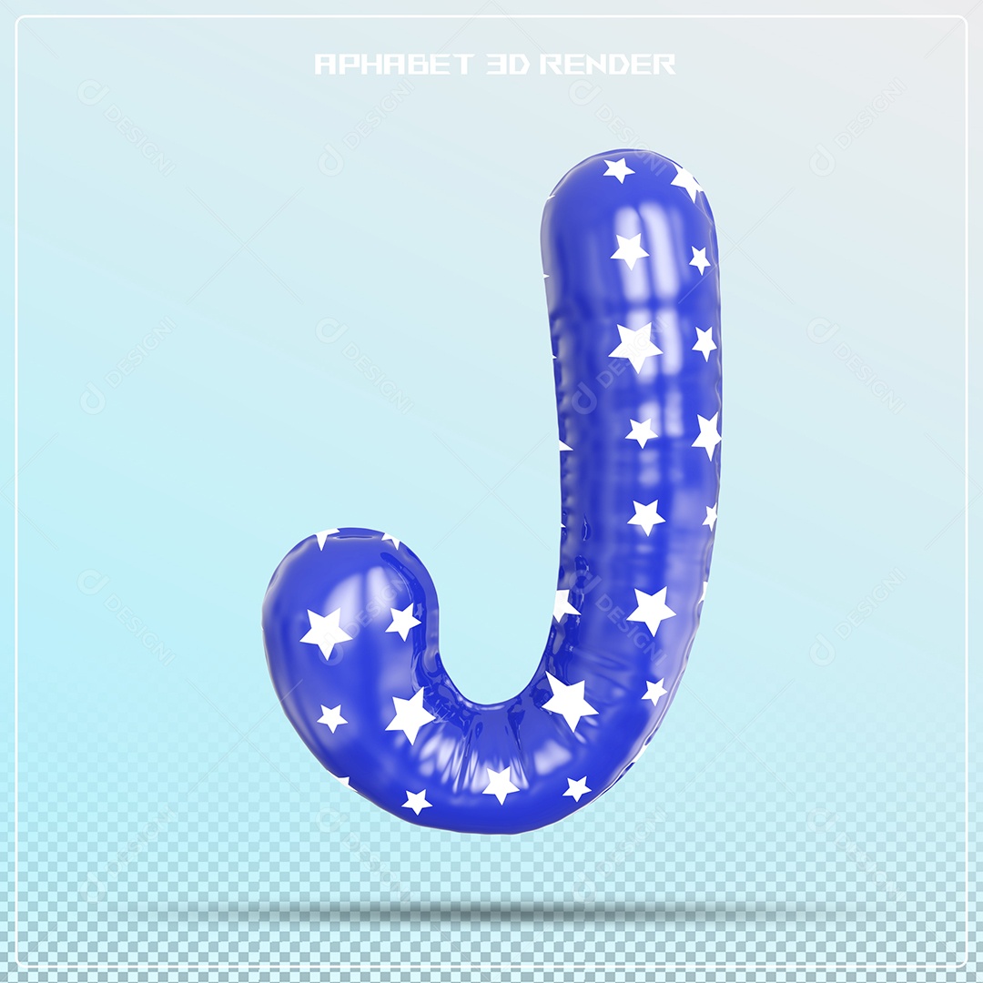 Letra 3D J  Balão Azul Para Composição PSD