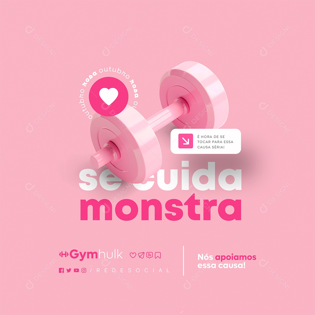 Outubro Rosa Academia Nós Apoiamos essa Causa Social Media PSD Editável