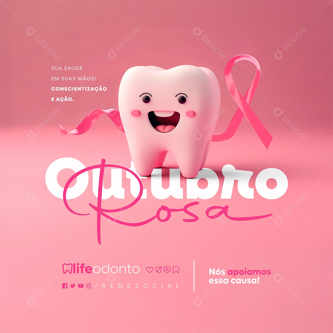 Outubro Rosa Dentista Conscientização e Ação Social Media PSD Editável