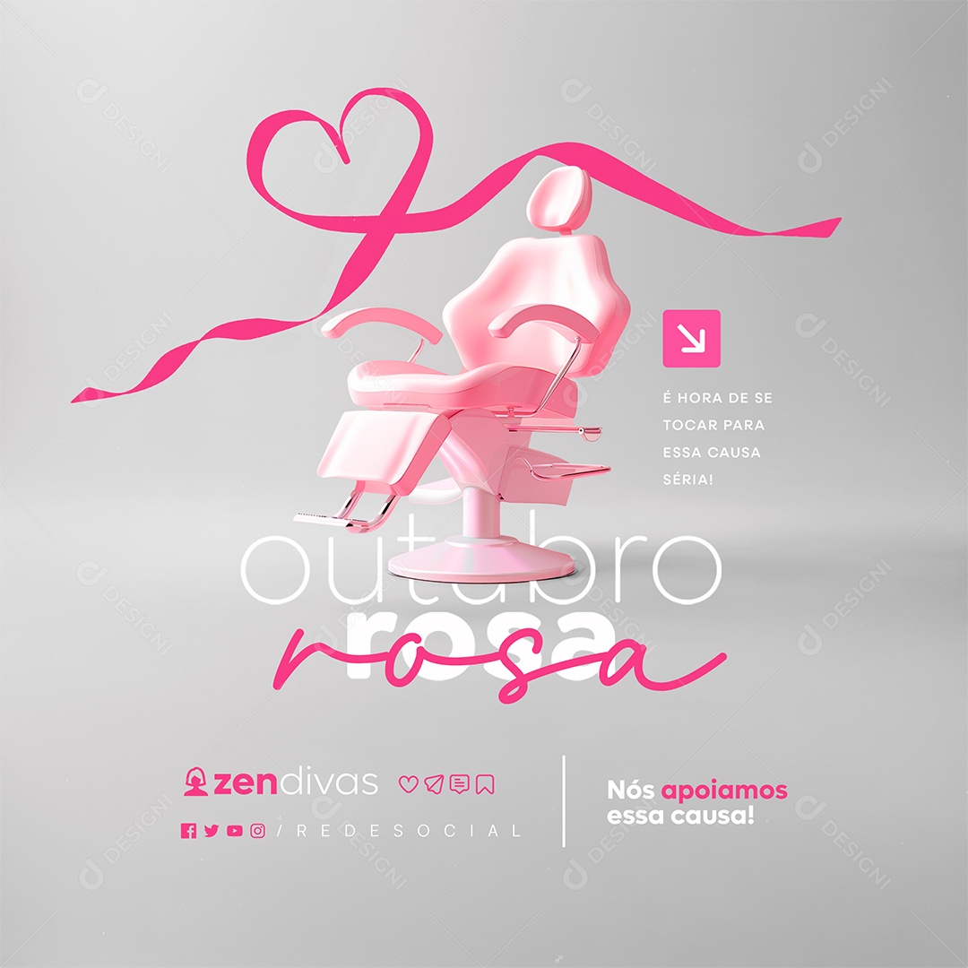 Outubro Rosa Esteticista Nós Apoiamos essa Causa Social Media PSD Editável