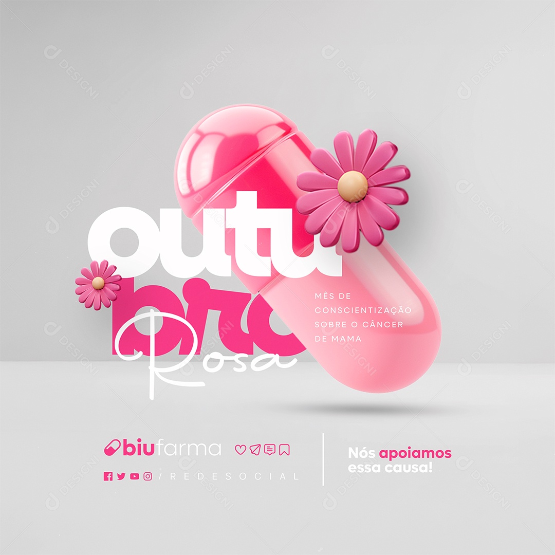 Outubro Rosa Farmácia Mês de Conscientização Sobre o Câncer de Mama Social Media PSD Editável