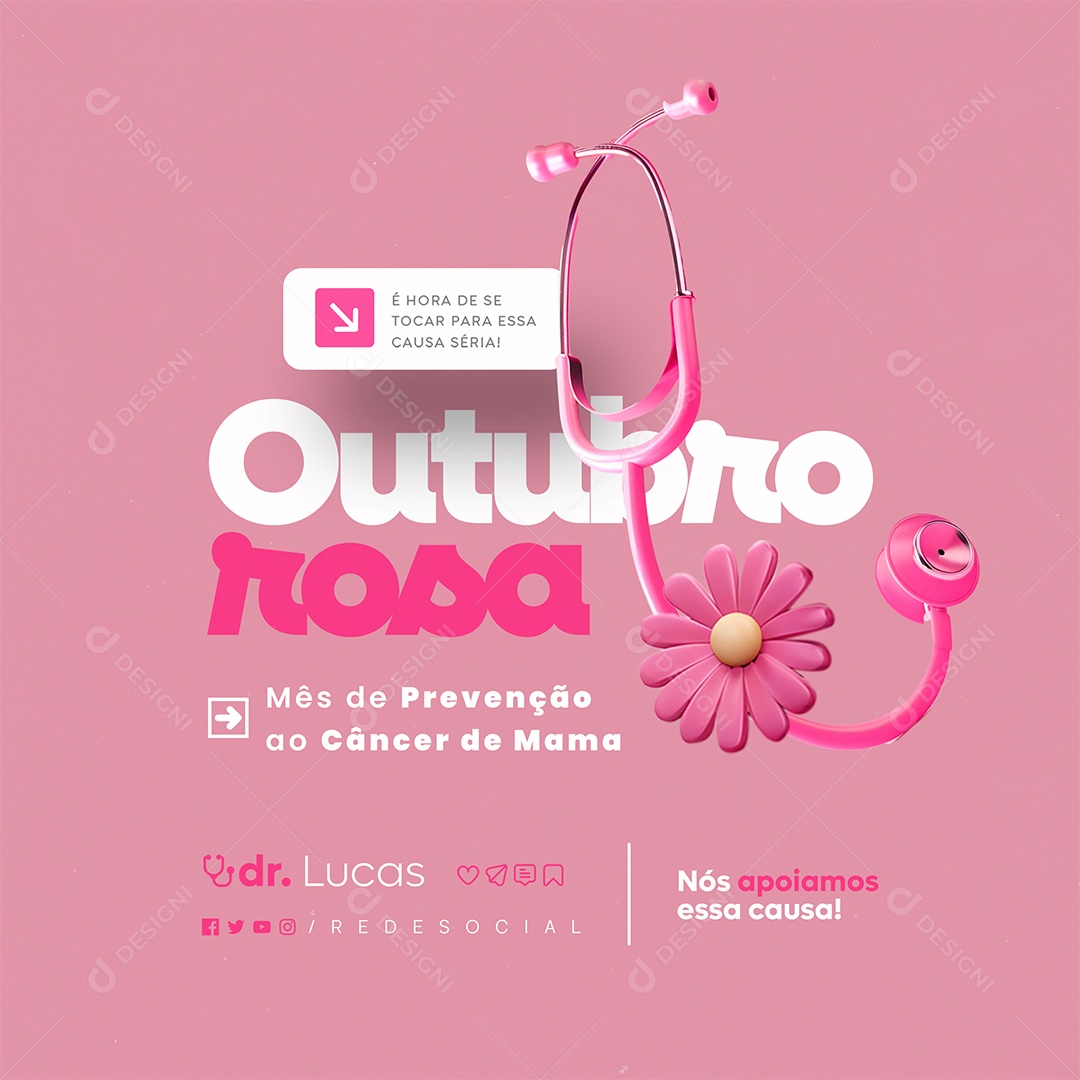 Outubro Rosa Clínica Médica Mês de Prevenção ao Câncer de Mama Social Media PSD Editável