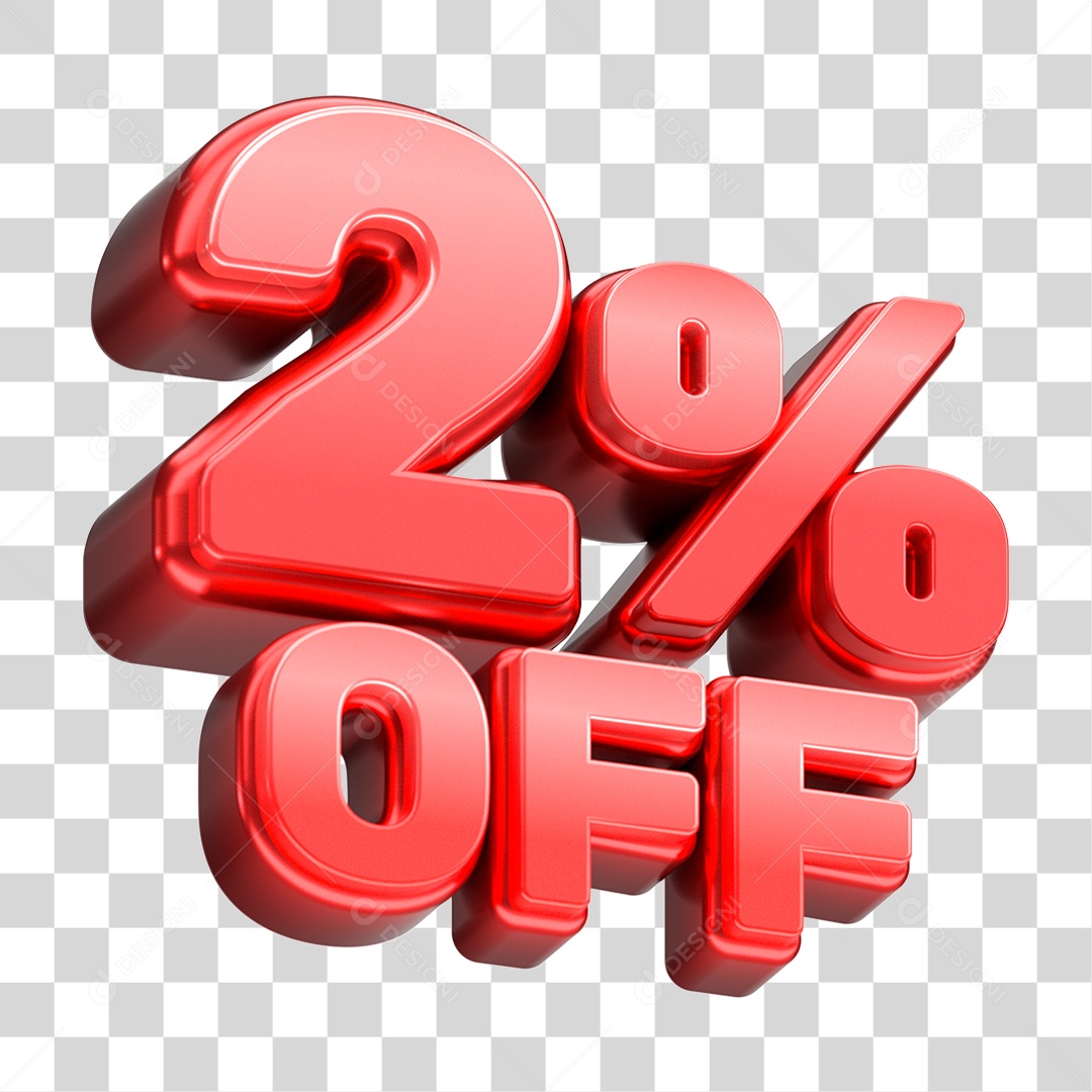 Número 3D 2% OFF Vermelho Elemento Para Composição PNG Transparente