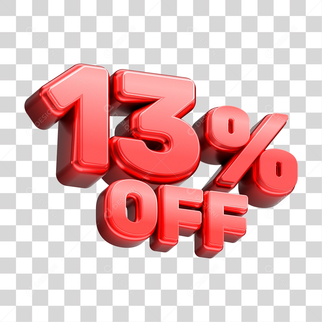 Número 3D 13% OFF Vermelho Elemento Para Composição PNG Transparente
