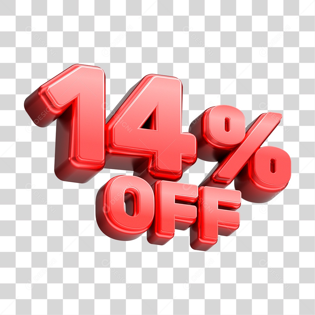 Número 3D 14% OFF Vermelho Elemento Para Composição PNG Transparente