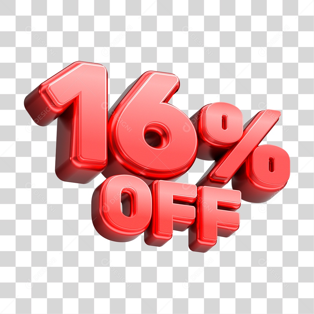 Número 3D 16% OFF Vermelho Elemento Para Composição PNG Transparente