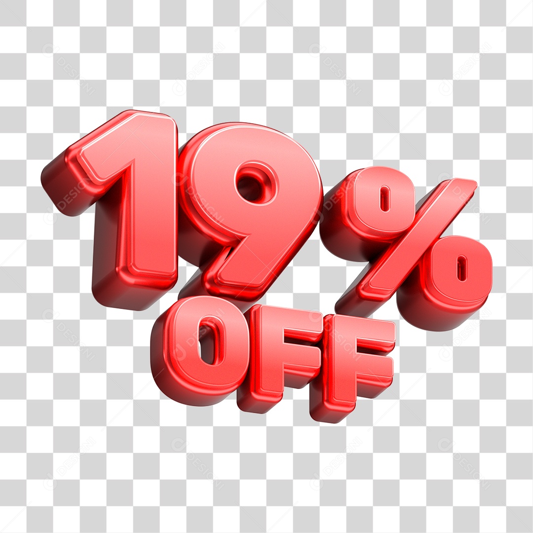 Número 3D 19% OFF Vermelho Elemento Para Composição PNG Transparente