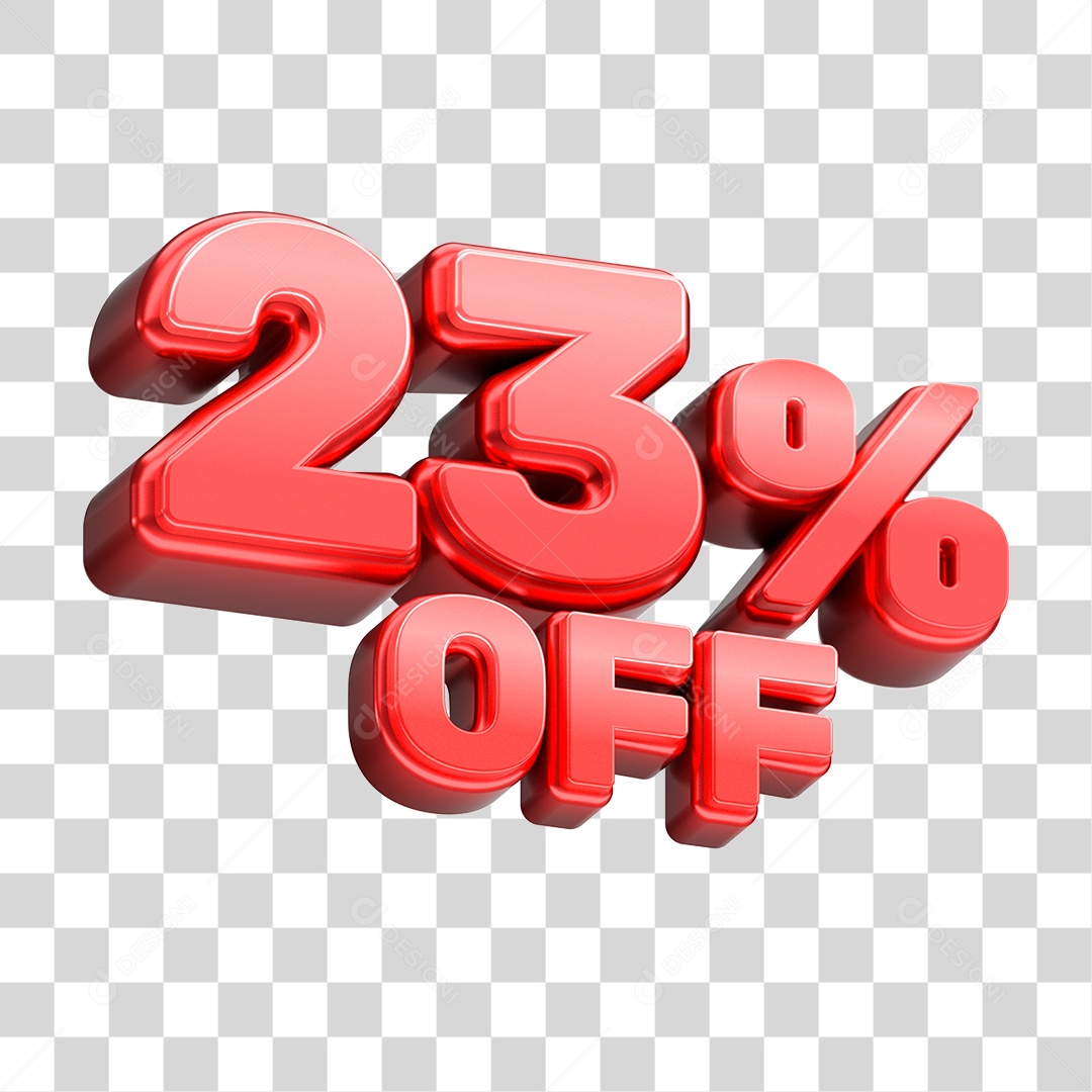 Número 3D 23% OFF Vermelho Elemento Para Composição PNG Transparente