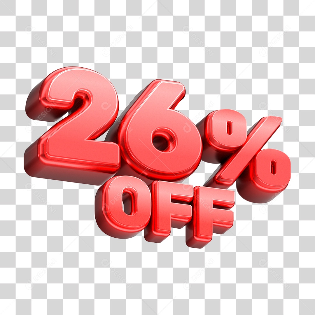 Número 3D 26% OFF Vermelho Elemento Para Composição PNG Transparente