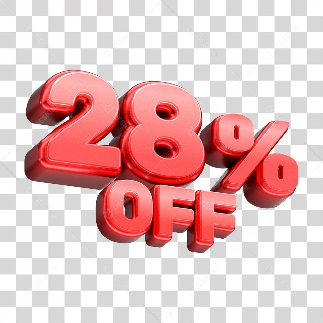 Número 3D 28% OFF Vermelho Elemento Para Composição PNG Transparente