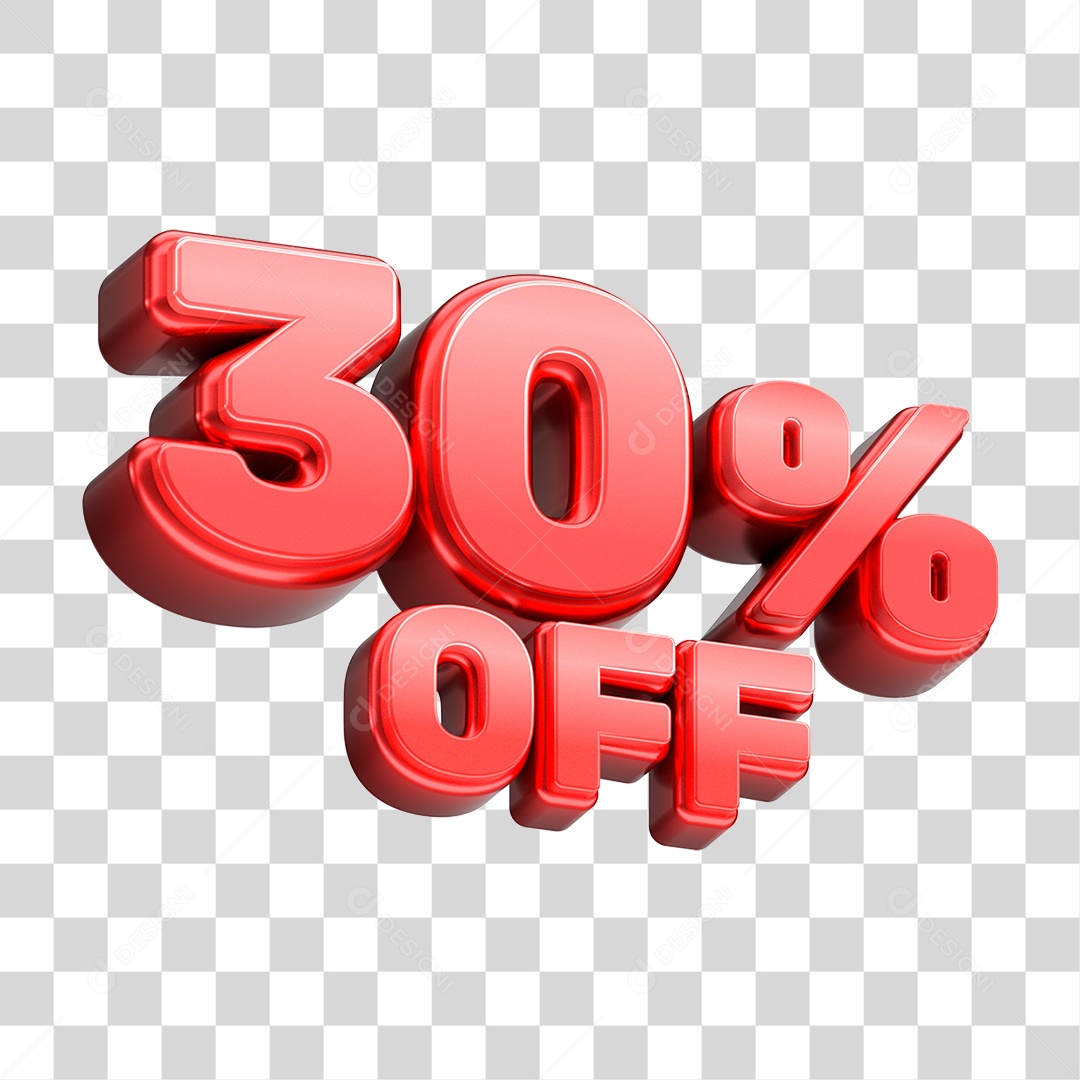 Número 3D 30% OFF Vermelho Elemento Para Composição PNG Transparente