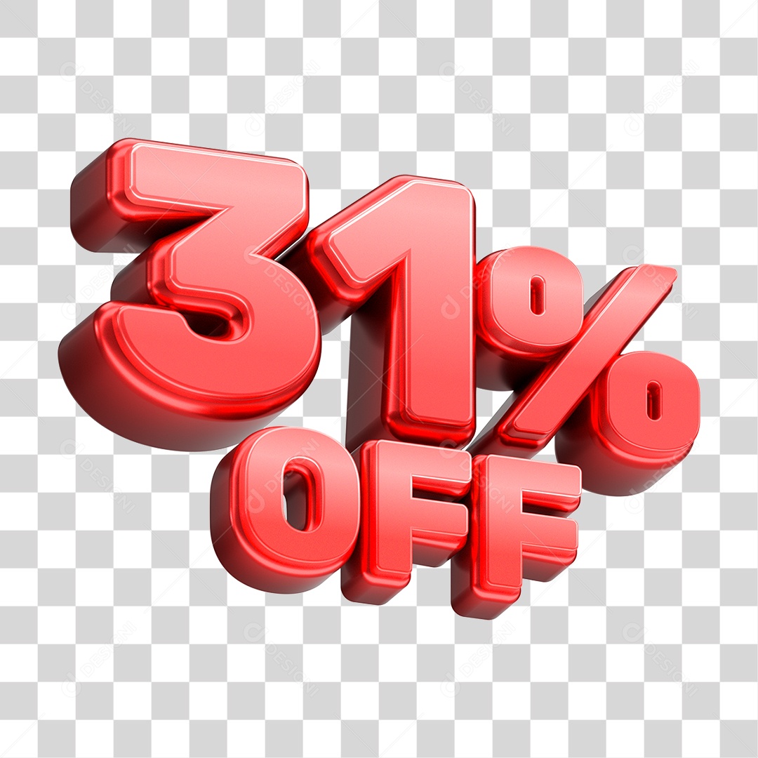 Número 3D 31% OFF Vermelho Elemento Para Composição PNG Transparente