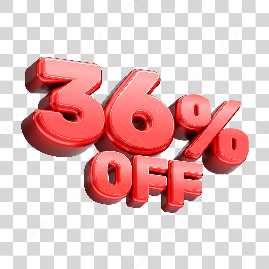 Número 3D 36% OFF Vermelho Elemento Para Composição PNG Transparente