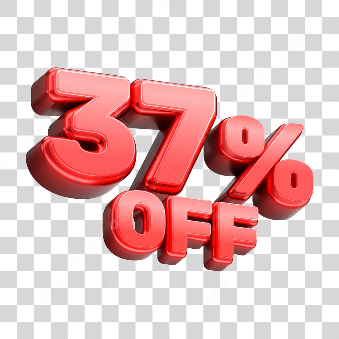 Número 3D 37% OFF Vermelho Elemento Para Composição PNG Transparente