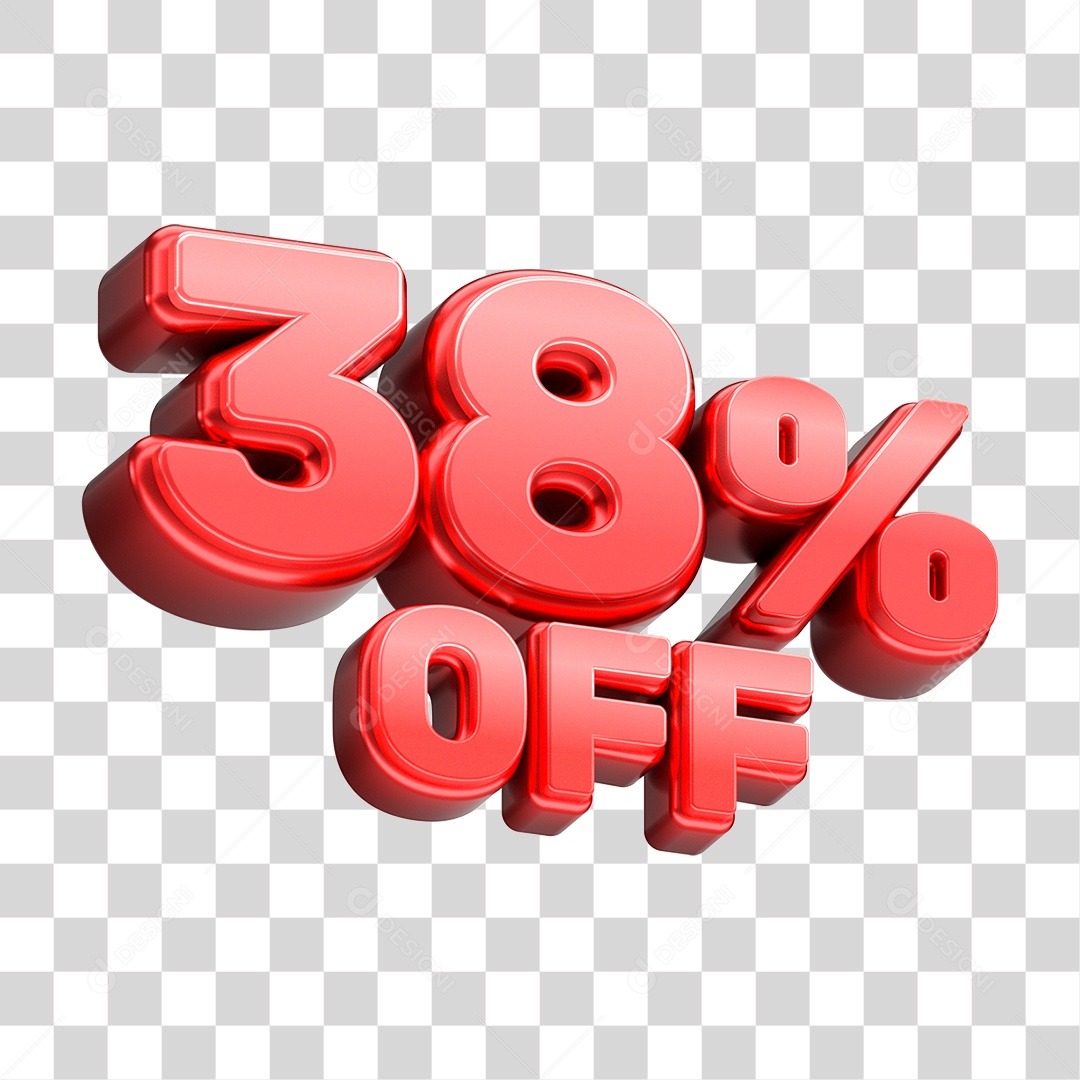 Número 3D 38% OFF Vermelho Elemento Para Composição PNG Transparente