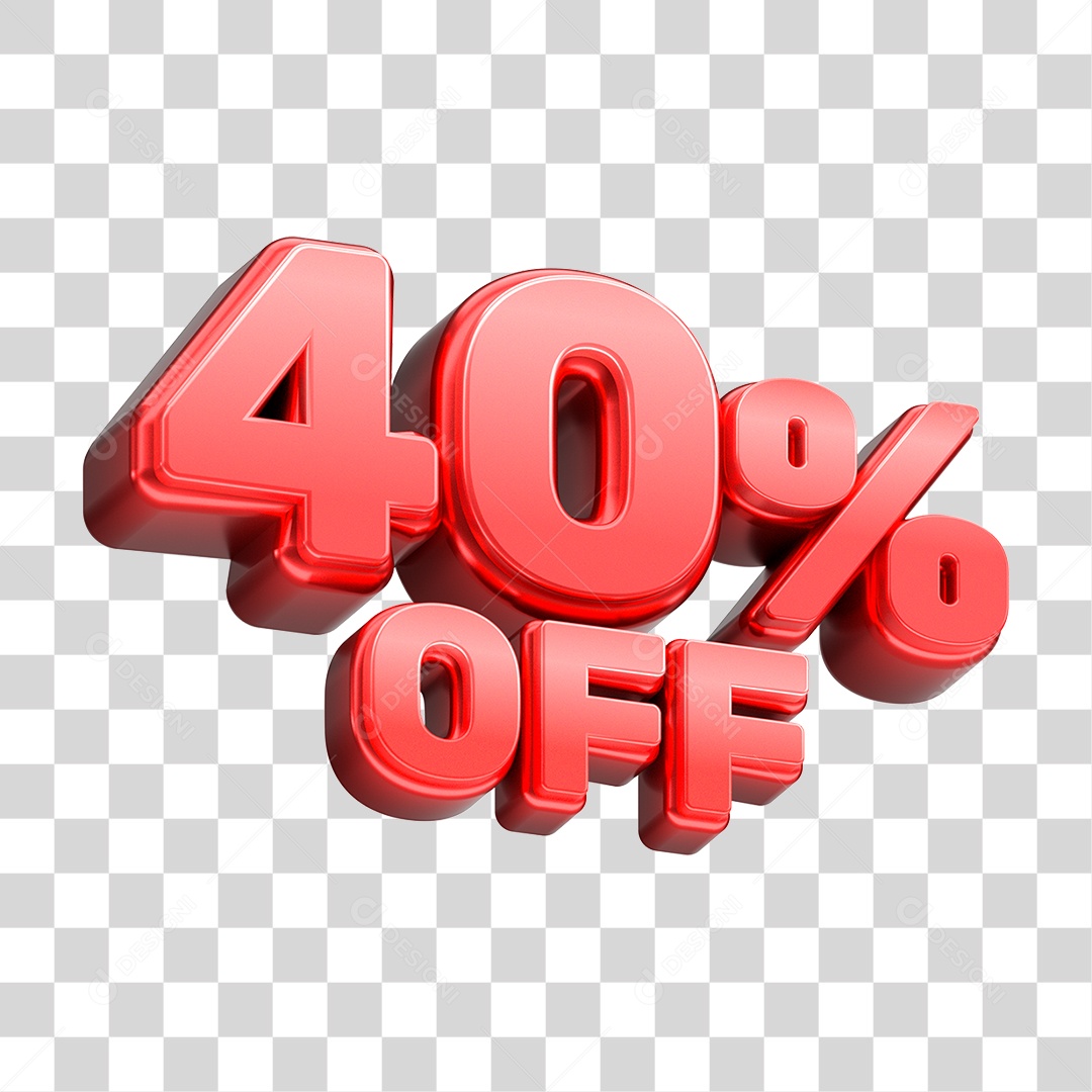 Número 3D 40% OFF Vermelho Elemento Para Composição PNG Transparente
