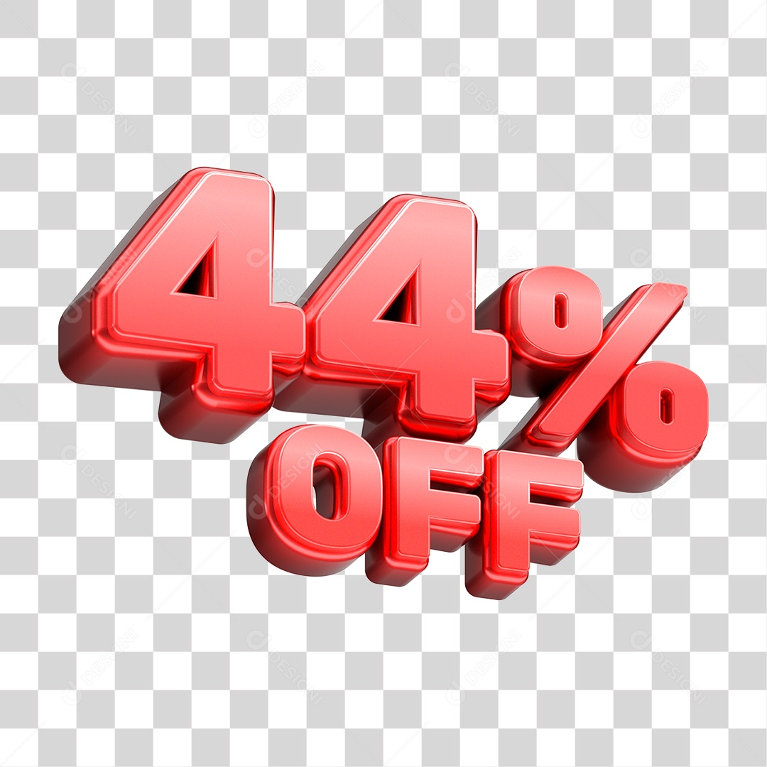 Número 3D 44% OFF Vermelho Elemento Para Composição PNG Transparente