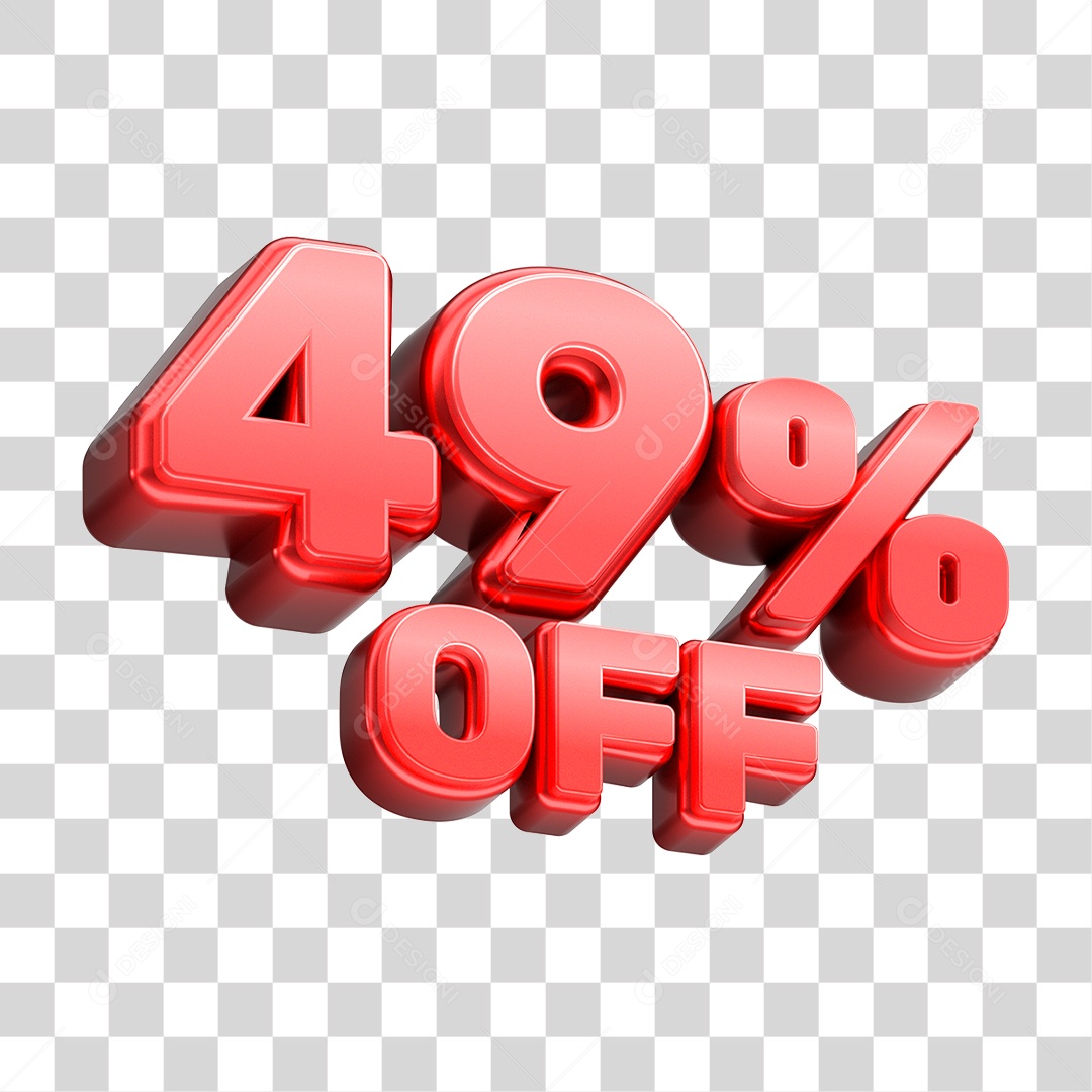 Número 3D 49% OFF Vermelho Elemento Para Composição PNG Transparente