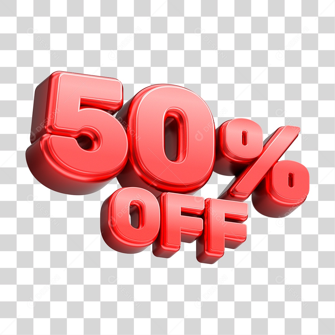 Número 3D 50% OFF Vermelho Elemento Para Composição PNG Transparente